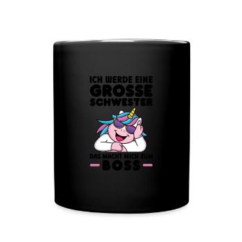 Große Schwester Einhorn Geschwister Geschenk - Tasse einfarbig - Schwarz - Vorne