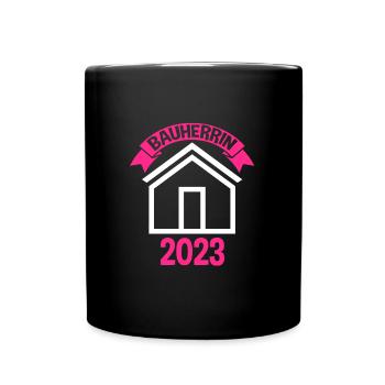 Bauherrin 2023 Hausbau Häuslebauer Geschenk - Tasse einfarbig - Schwarz - Vorne