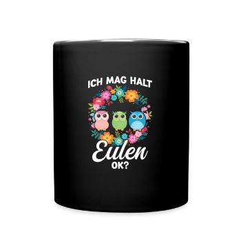 Eule Vogel Eulen Geschenk - Tasse einfarbig - Schwarz - Vorne