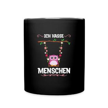 Eule Vogel Schaukeln Geschenk - Tasse einfarbig - Schwarz - Vorne