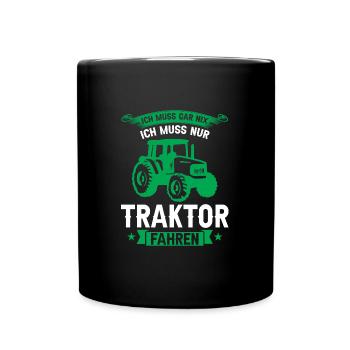 Traktor Trecker Traktoren Geschenk - Tasse einfarbig - Schwarz - Vorne