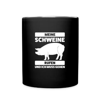 Schwein Bauer Schweinezüchter Geschenk - Tasse einfarbig - Schwarz - Vorne
