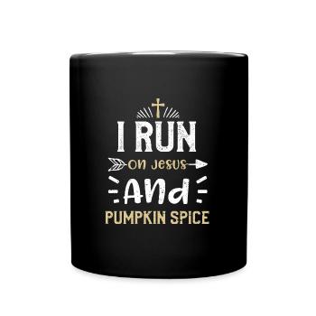 I Run On Jesus And Pumpkin Spice - Tasse einfarbig - Schwarz - Vorne