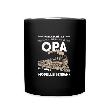 Dampflokomotive Opa Modelleisenbahn Geschenk - Tasse einfarbig - Schwarz - Vorne