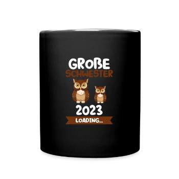 Große Schwester 2023 Flamingo Grosse Schwester 202 - Tasse einfarbig - Schwarz - Vorne