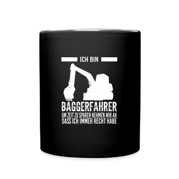 Baggerfahrer Bagger Fahrer Geschenk - Tasse einfarbig - Schwarz - Vorne