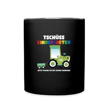 Schulkind Traktor Schulbeginn Geschenk - Tasse einfarbig - Schwarz - Vorne