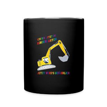 Kindergarten Bagger Kita Geschenk - Tasse einfarbig - Schwarz - Vorne