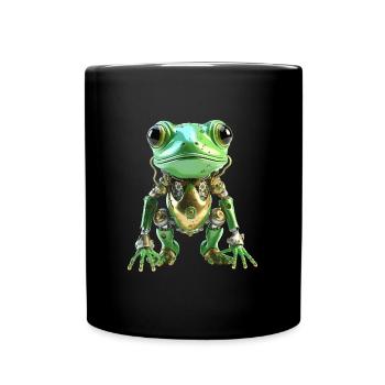 Grüner Frosch Roboter - Tasse einfarbig - Schwarz - Vorne