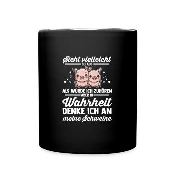 Schwein Landwirt Schweinezucht Geschenk - Tasse einfarbig - Schwarz - Vorne