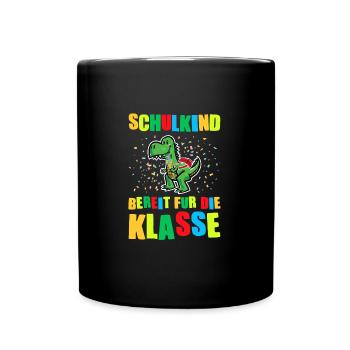 Schulkind Dino Einschulung Geschenk - Tasse einfarbig - Schwarz - Vorne
