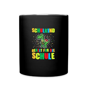 Schulkind Dino Schulanfänger Geschenk - Tasse einfarbig - Schwarz - Vorne
