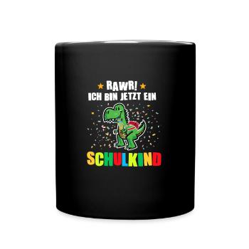 Schulkind Dino Schulstart Geschenk - Tasse einfarbig - Schwarz - Vorne