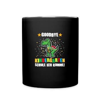 Schulkind Dino Einschulung Geschenk - Tasse einfarbig - Schwarz - Vorne