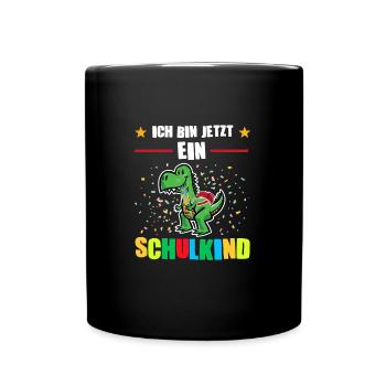 Schulkind Dino Erstklässler Geschenk - Tasse einfarbig - Schwarz - Vorne