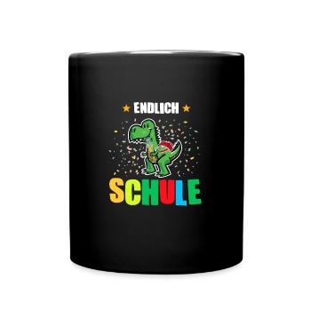 Schulkind Dino Schulbeginn Geschenk - Tasse einfarbig - Schwarz - Vorne