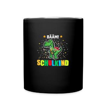 Schulkind Dino Einschulung Geschenk - Tasse einfarbig - Schwarz - Vorne