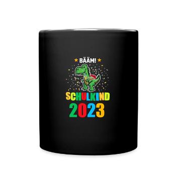 Schulkind 2023 Dino Einschulung 2023 Geschenk - Tasse einfarbig - Schwarz - Vorne