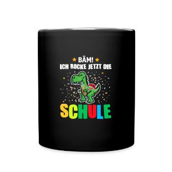 Schulkind Dino Erstklässler Geschenk - Tasse einfarbig - Schwarz - Vorne