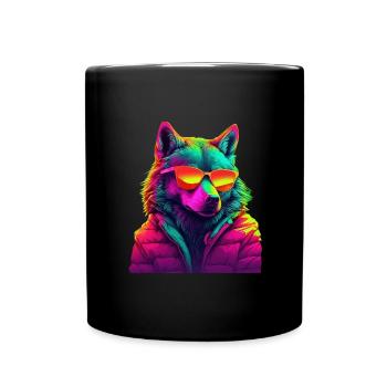 Loup avec des lunettes de soleil Loups Prédateur Nature Forêt - Mug uni - noir - Devant