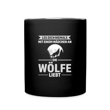 Wolf Mädchen Wölfe Geschenk - Tasse einfarbig - Schwarz - Vorne