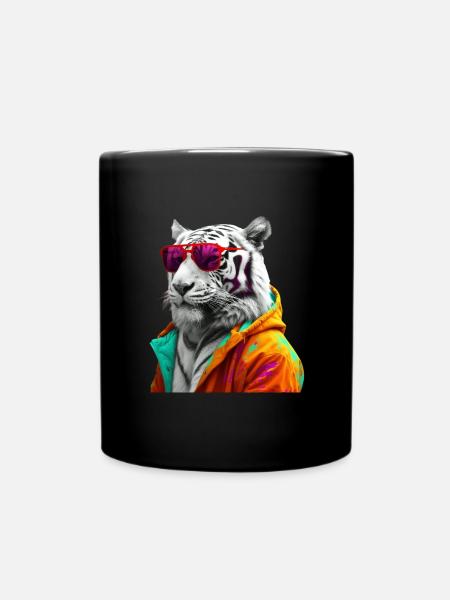 Tigre avec des lunettes de soleil Coloré Cool Tiger Forest Animal - Mug uni - noir