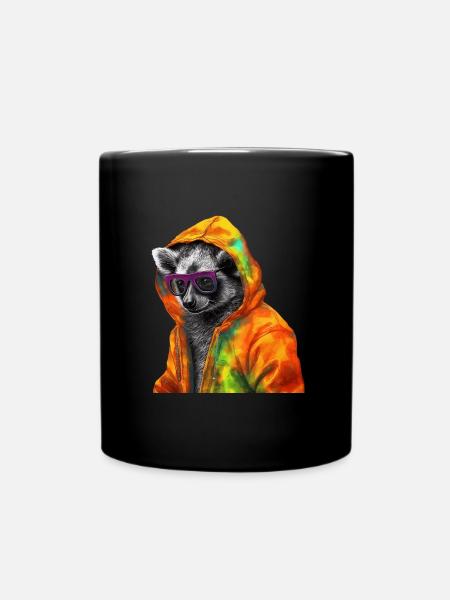 Lémurien avec lunettes de soleil Coloré Cool Lémurien à queue annelée animal forestier - Mug uni - noir