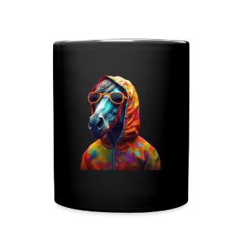 Pferd mit Sonnenbrille Bunt Coole Pferde - Tasse einfarbig - Schwarz - Vorne