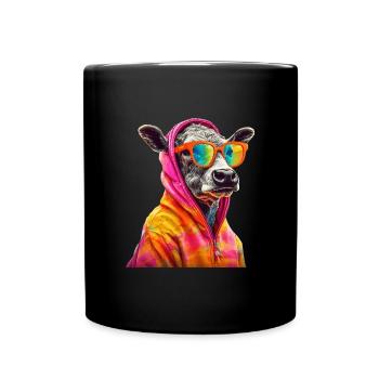 Kuh mit Sonnenbrille Bunt Coole Kühe Landwirt - Tasse einfarbig - Schwarz - Vorne