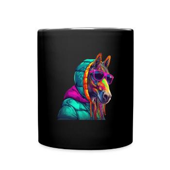 Pferd mit Sonnenbrille Bunt Coole Pferde - Tasse einfarbig - Schwarz - Vorne