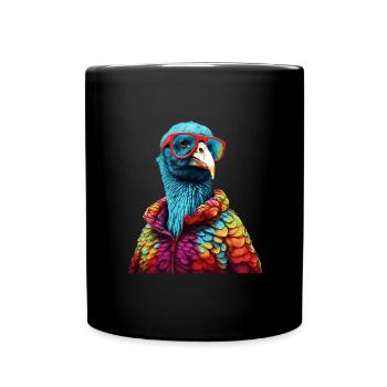 Truthahn mit Sonnenbrille Bunt Coole Vögel Vogel - Tasse einfarbig - Schwarz - Vorne