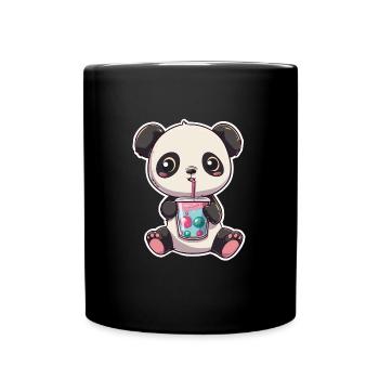Panda Bear Baby Drinks Bubble Tea - Full Colour Mug - black - Front