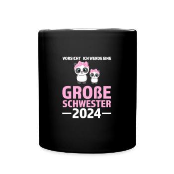 Große Schwester 2024 Panda Grosse Schwester 2024 G - Tasse einfarbig - Schwarz - Vorne