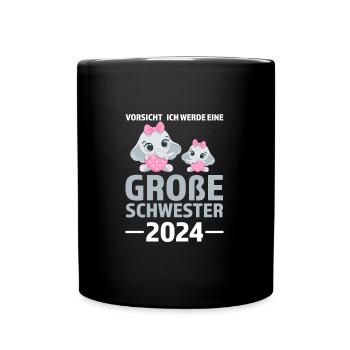 Große Schwester 2024 Elefant Geschwister Geschenk - Tasse einfarbig - Schwarz - Vorne