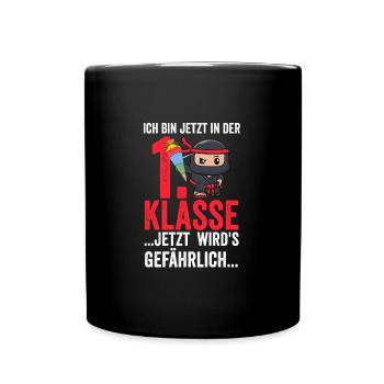 1.Klasse Ninja Einschulung Geschenk - Tasse einfarbig - Schwarz - Vorne