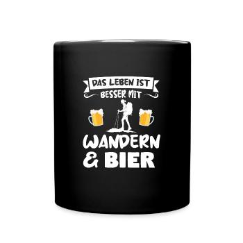 Wandern Bier Berg Geschenk - Tasse einfarbig - Schwarz - Vorne
