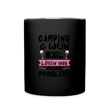 Campen Wein Campingplatz Geschenk - Tasse einfarbig - Schwarz - Vorne