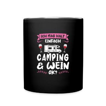 Campen Wein Camper Geschenk - Tasse einfarbig - Schwarz - Vorne