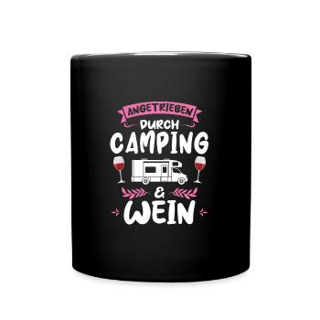 Campen Wein Campingplatz Geschenk - Tasse einfarbig - Schwarz - Vorne