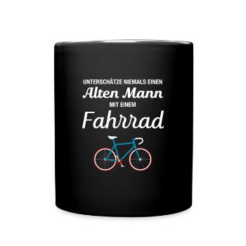 Alter Mann Mit Fahrrad - Tasse einfarbig - Schwarz - Vorne