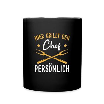 Hier grillt der Chef Grillen Zubehör Mann - Tasse einfarbig - Schwarz - Vorne