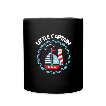 Kleiner Kapitän mit Segelboot und Leuchtturm - Tasse einfarbig - Schwarz - Vorne