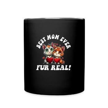 Fête des mères avec fourrure de chat Vraie fête des mères mignonne - Mug uni - noir - Devant