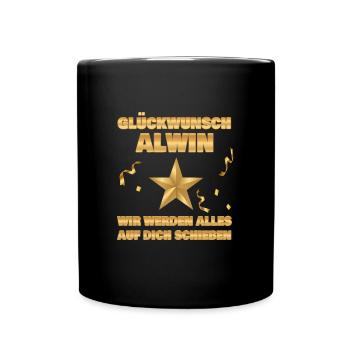 Geschenk für Alwin - Tasse einfarbig - Schwarz - Vorne