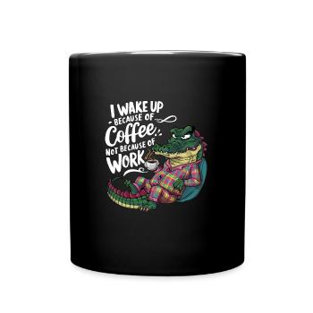 Morgenkaffee Morgenmuffel Krokodil mit Kaffeetasse - Tasse einfarbig - Schwarz - Vorne