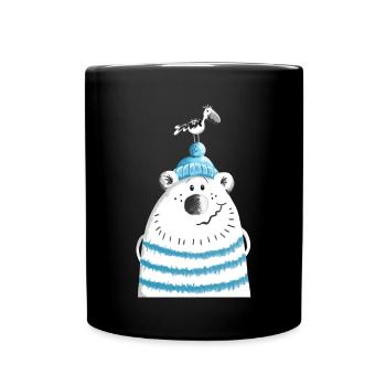 Seebär mit Möwe - Bär - Kapitän - Comic - Tasse einfarbig - Schwarz - Vorne