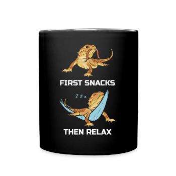 First Snacks Then Relax Bearded Dragon - Full Colour Mug - black - Front