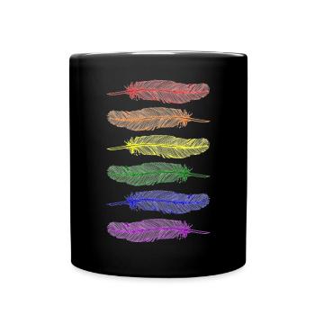 Federn Regenbogen - Tasse einfarbig - Schwarz - Vorne