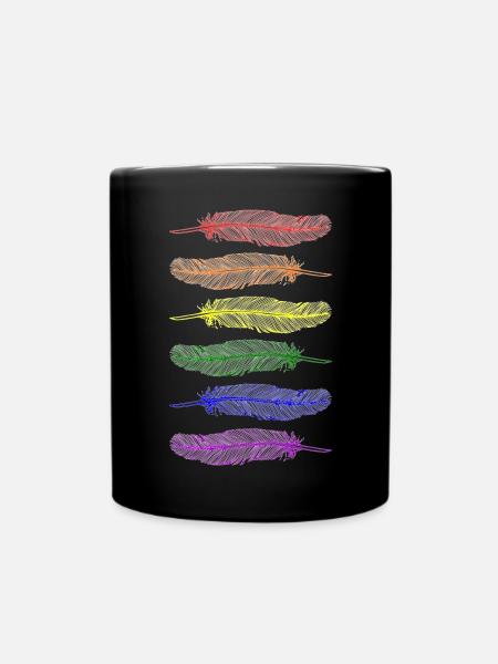 Feathers Rainbow - Full Colour Mug - black