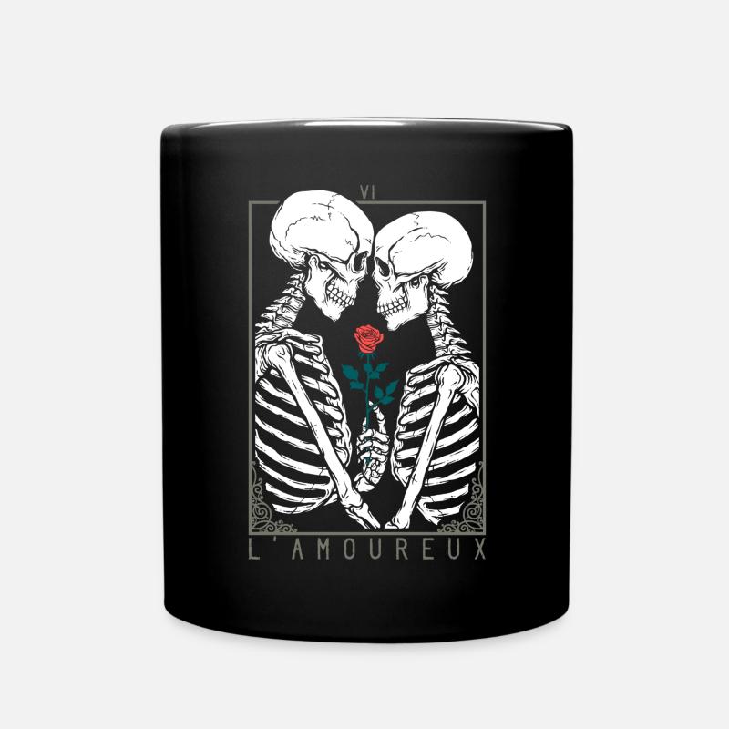 Skelett küsst Skelett Liebe Romantik - Tasse einfarbig - Schwarz